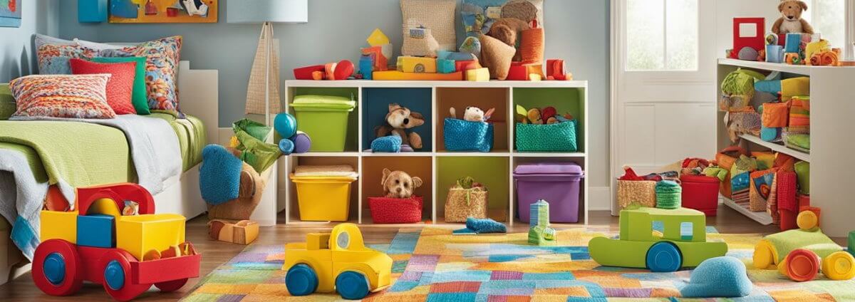 Kinderzimmer mit vielen bunten Spielsachen.